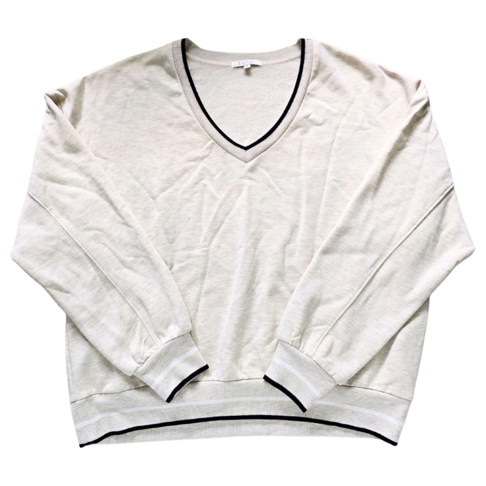 Evereve Z Supply Elena V-Neck Sweatshirt Small Beige Pullover Lounge Cozy Casual - Picture 5 of 7